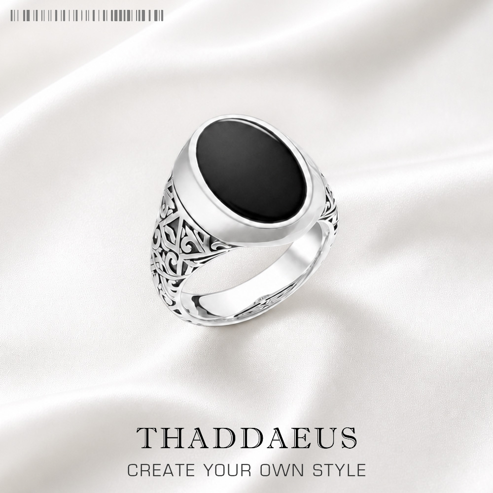 Mens Signet Ring - Black Oval Signet Ring Europe Style