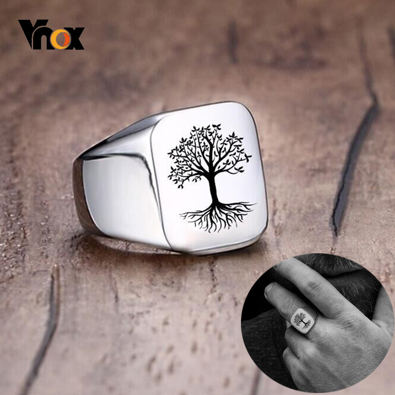 Mens Signet Ring - Vnox Đá Punk Sóc Cây Signet