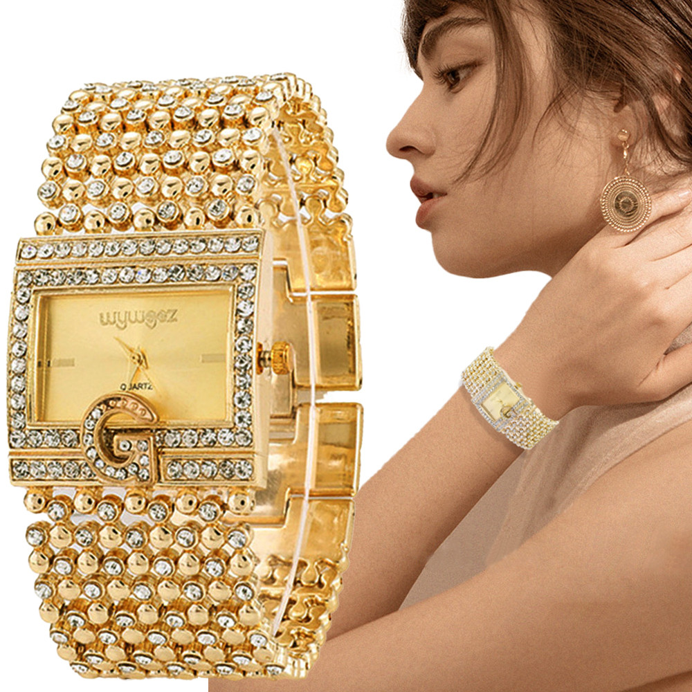 Jewelry Diamond Watches - Đơn Giản Vuông Vàng Đồng Hồ