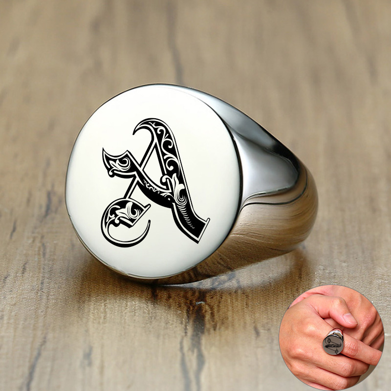 Mens Signet Ring - Vnox Kiểu Dáng Hoa Văn Chữ