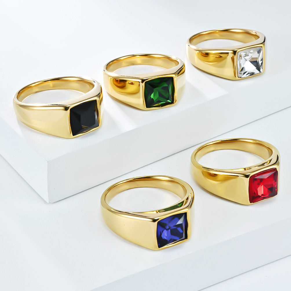Stainless Steel Shinny Zircon  - đánh giá và giá Mens Signet Ring