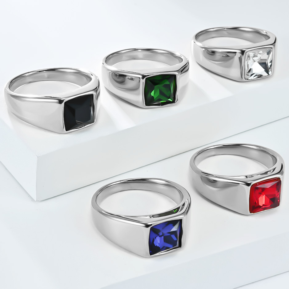 Stainless Steel Shinny Zircon  - đánh giá và giá Mens Signet Ring