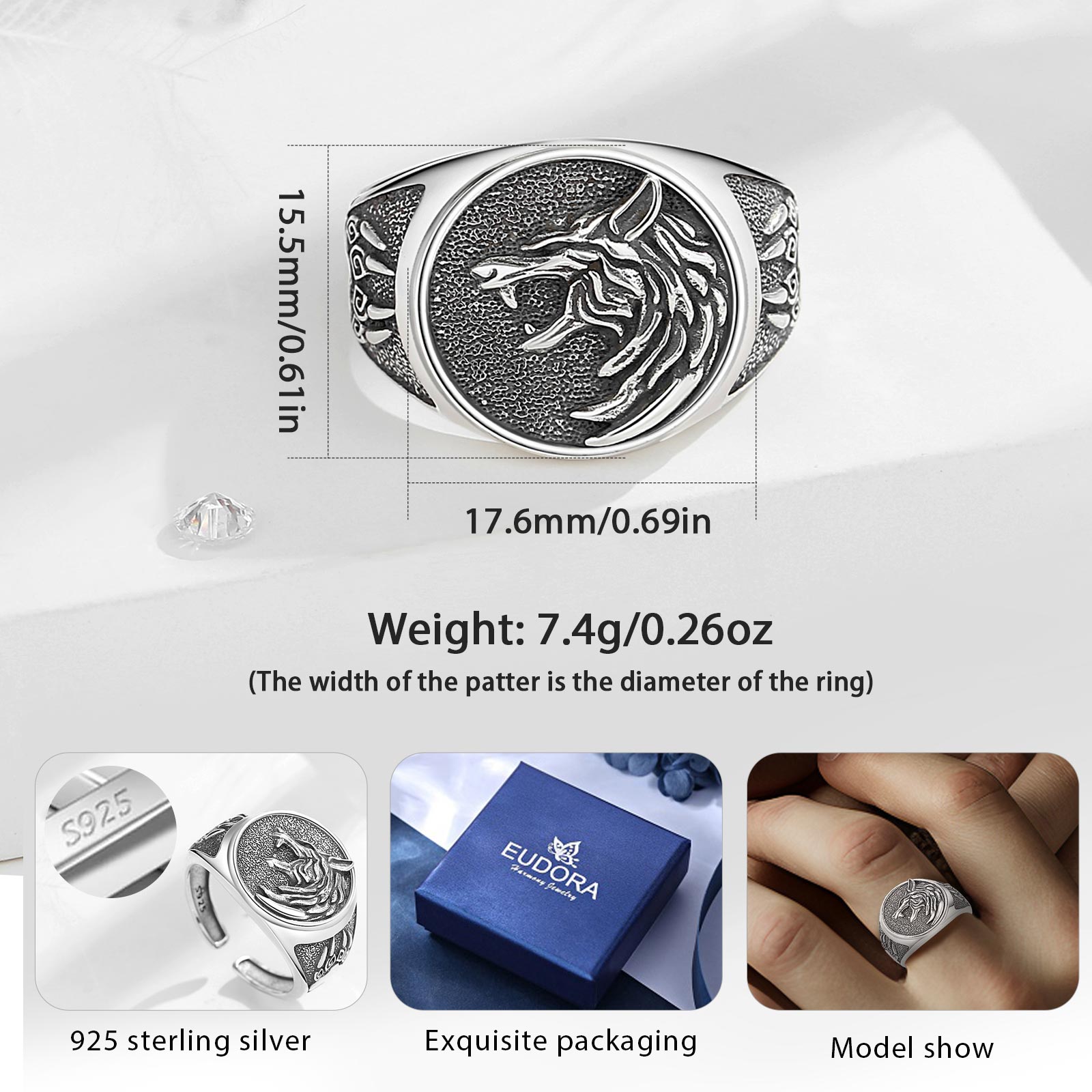 Eudora 925 Sterling Silver Vik - đánh giá và giá Mens Signet Ring