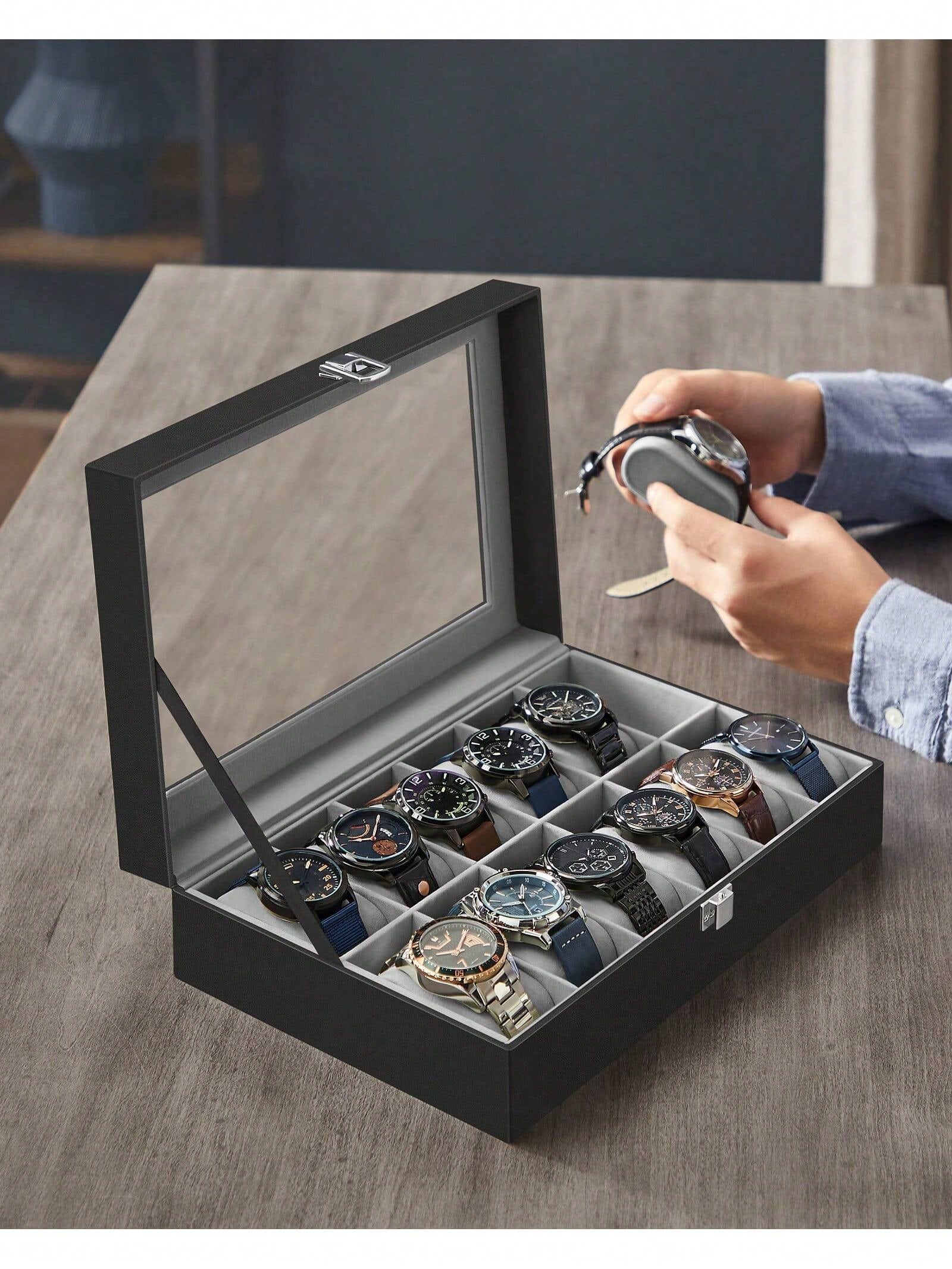 12-Slot Lockable Watch Box wit - đánh giá và giá Jewelry Stores Watches